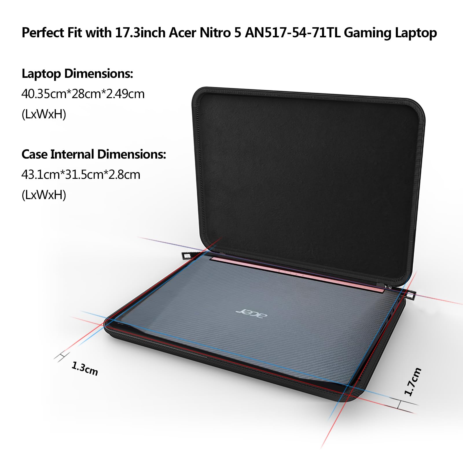 Smatree Laptop Hard Shell Case kompatybilny tylko z 17,3-calowym laptopem do gier Acer Nitro 5 (AN517-54-71TL), 17,3-calowy Acer Nitro 5 Hard Laptop Sleeve Case Torba na laptopa