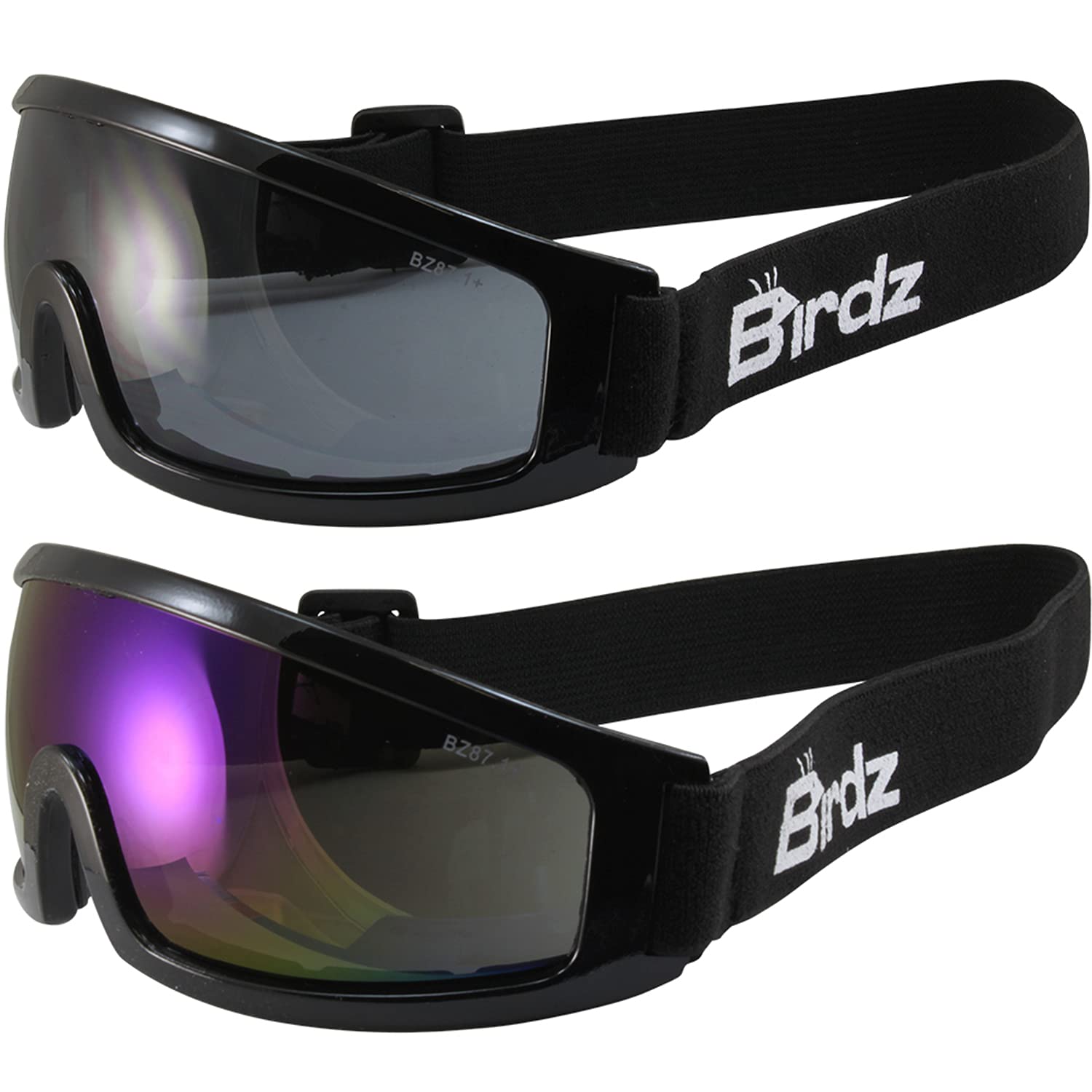 Birdz Eyewear Robin Sport Skydiving Snowboarding Motorcycle Riding Safety Goggles 2 Pairs Blue Mirror & Smoke Lenses