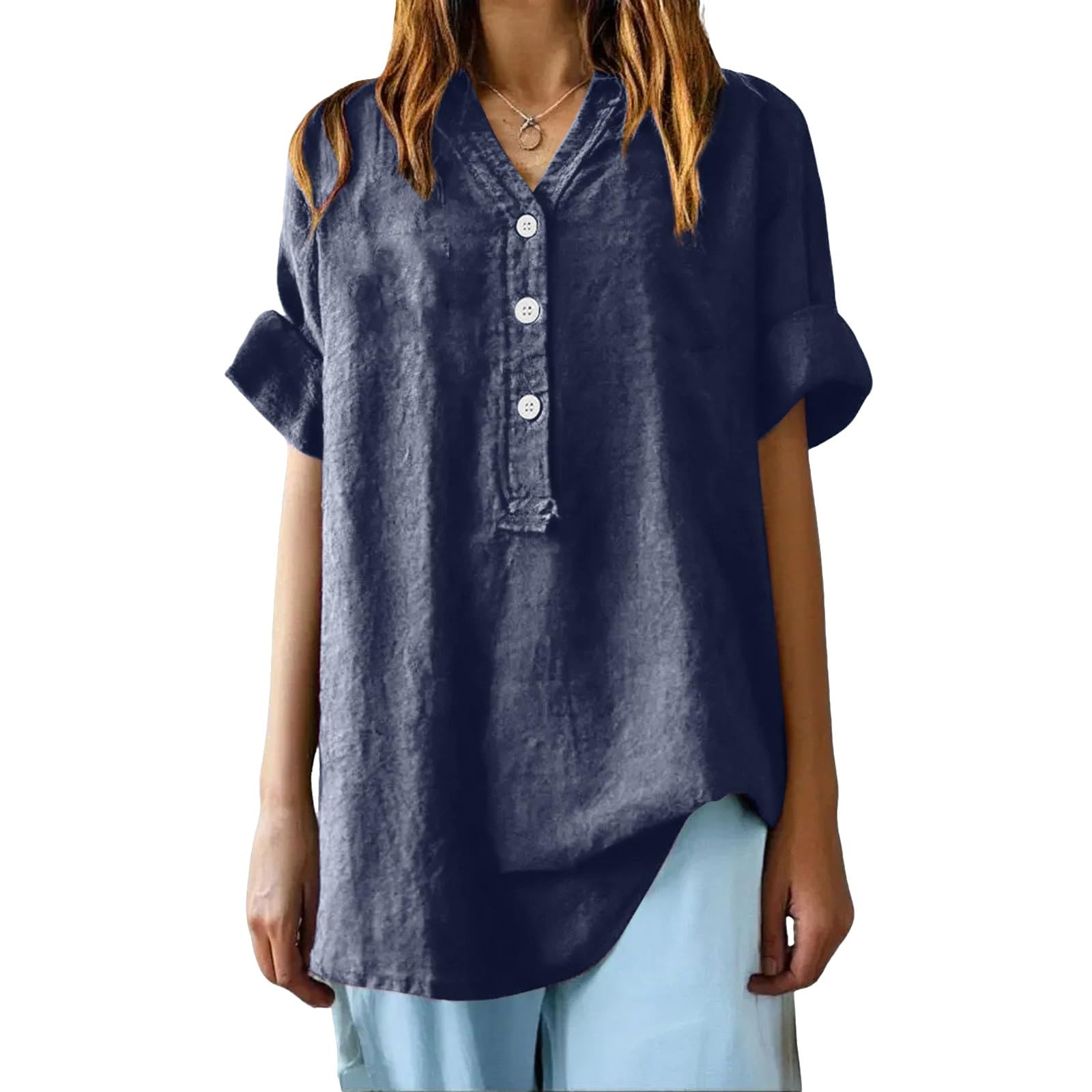 Camisetas Basicas Mujer Manga Larga Algodón y Lino Primavera Verano Moda Color Sólido Blusa de Mujer Informal Cómodo Deportivo Túnica Trabajo de Oficina Fiesta Original Tops