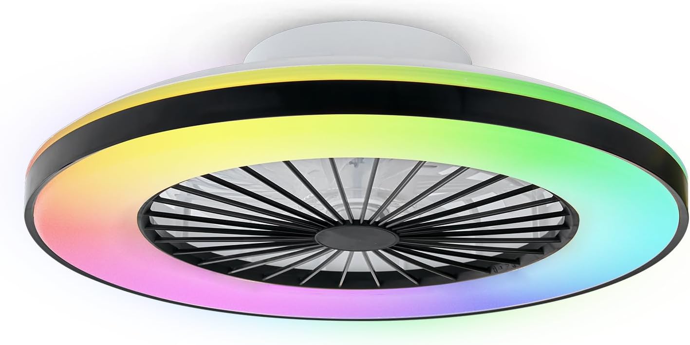 Modern LED Ceiling Light with Fan, RGB Ceiling Fan Lights, 24 Ventilation speeds, infinitely dimmable Light for Living Room, Bedroom, Office, 3000-5500 K (Black & 20" & RGB) Black(20" & RGB)
