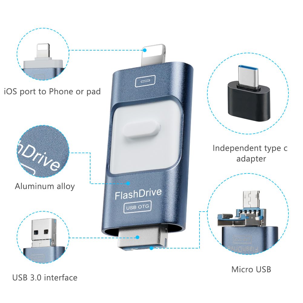 AXFEE Pamięć USB do telefonu, 4 w 1 USB 3.0 Flash Drive, 128 GB pamięć flash, zewnętrzna rozbudowa pamięci Fotostick, Memory Stick Flash Drive do telefonów z systemem Android, PC, Pad, kopiowanie