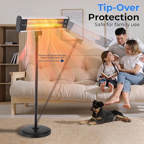 Miniatura 3 de SereneLife Calentador infrarrojo para patio, calentador eléctrico para uso en interiores y exteriores, calentador de soporte portátil con control