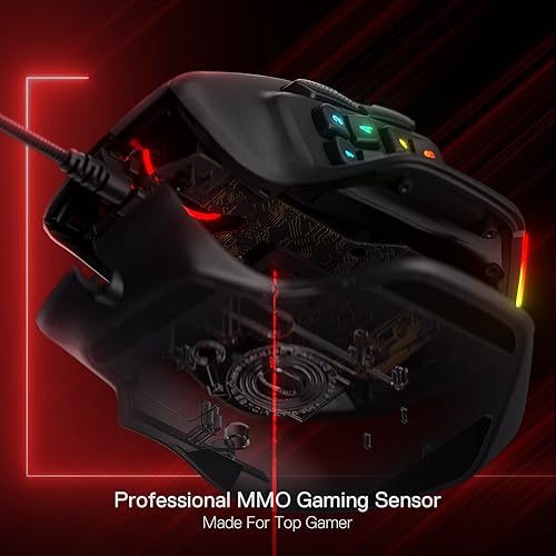 Miniatura 4 de Redragon M811 Aatrox - Ratón para juegos MMO, 15 botones programables con cable RGB con agarre natural ergonómico, 10 teclas macro laterales,