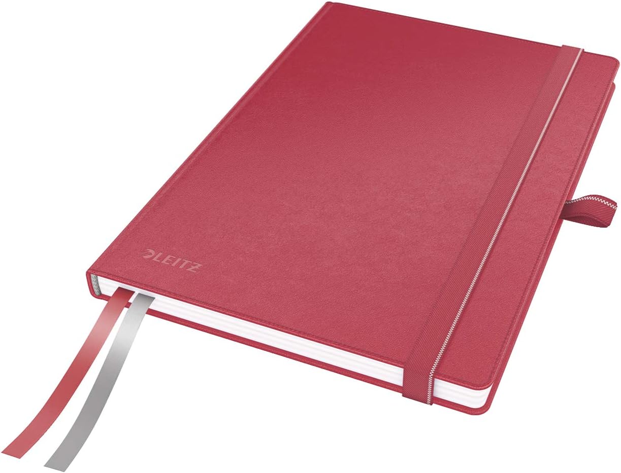 Leitz Complete Notebook A5 Lined, 160 Pages, 80 Sheets, Hardcover, 100 g/m² Paper FSC Certified, Fastener, Bookmark, Pen Loop, Inner Pocket, Red, 44780025