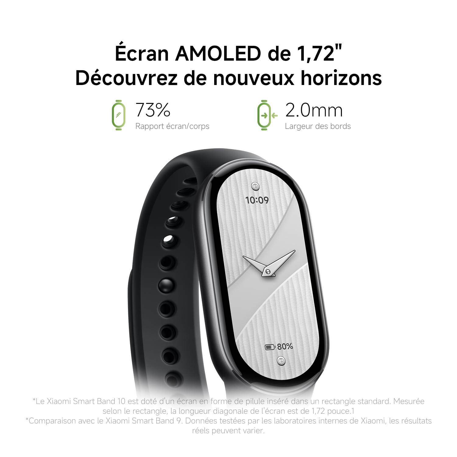 XIAOMI Smart Band 10, Bracelet Connecté, Autonomie 21 Jours, Blanc | Charge rapide, suivi sommeil et santé, 150+ sports, iOS et Android, 5 ATM, garantie 2 ans, cadres multimatériaux