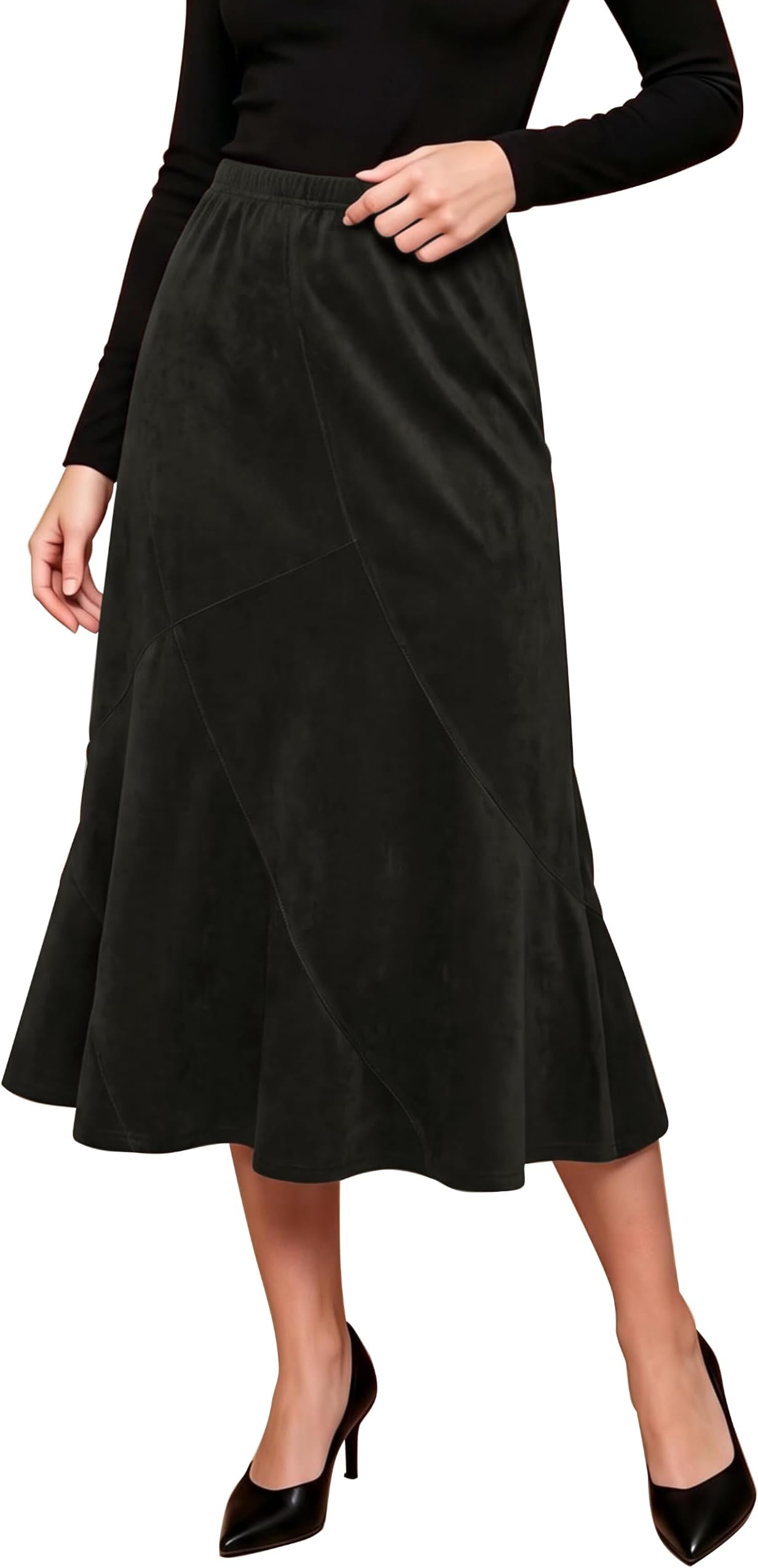 Urban CoCo Women's Vintage Elastic Waist A-Line Long Midi Skirt