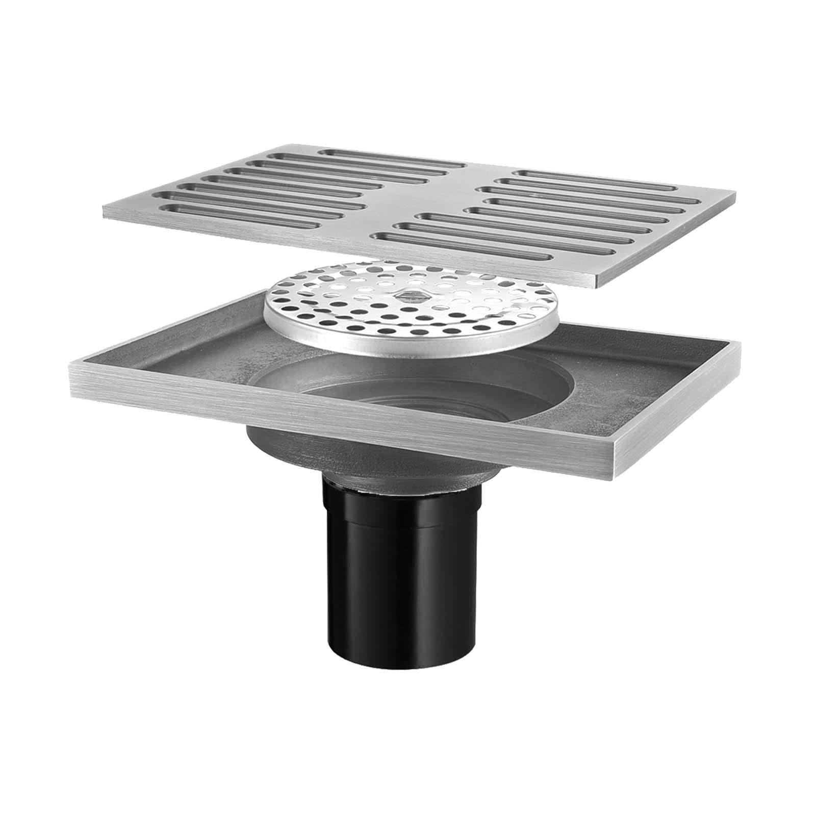 Bonde Douche Acier Inoxydable Siphon Douche Rectangle Bonde de Douche Amovible Bonde Douche Extra Plate Épaissir Siphon de Sol 140 * 90mm Convient pour Balcon, Salle de Bain, Cuisine