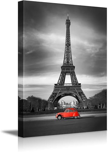 Impresiones en lienzo para pared, Torre Eiffel en blanco y negro y rojo viejo, estilo retro, estilo vintage, decoración moderna de pared, arte para