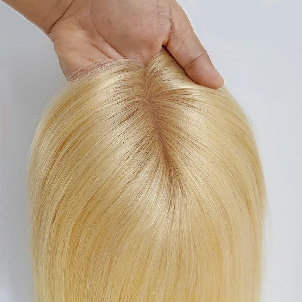 14 x 16 cm naturalna jedwabna końcówka na bazie skóry głowy, blond włosy, jedwabna peruka z klipsami dla kobiet, puszysta i naturalna (35 cm)