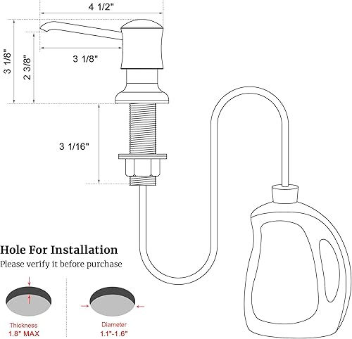 Miniatura 7 de Dispensador de jabón para fregadero de cocina de níquel cepillado mejorado con kit de tubo de extensión de silicona de 40 pulgadas, conecta