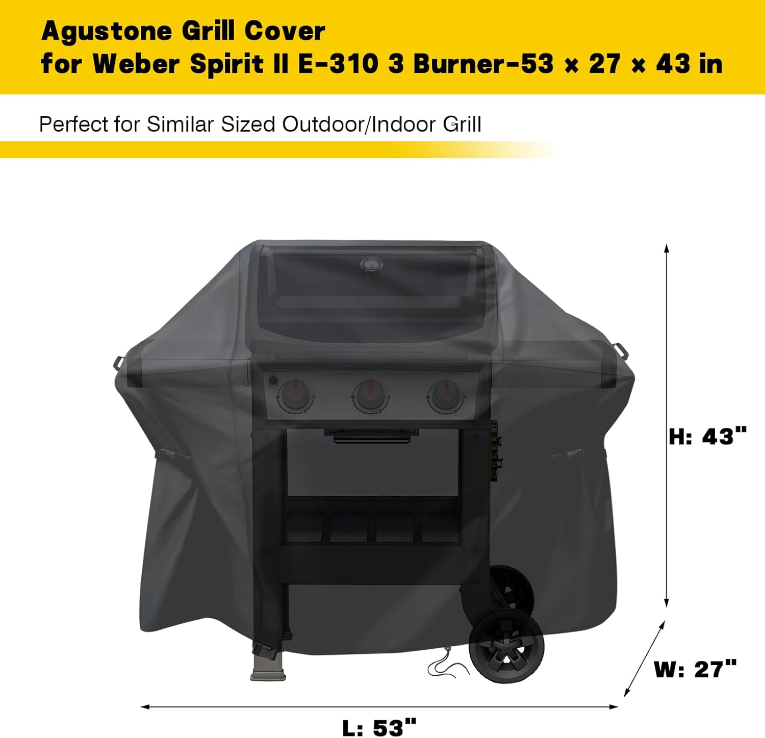 53 Inch Cover for Weber Spirit 4-Burner Grill E-425 Liquid Propane, Outdoor Waterproof Griddle Cover for Weber Spirit 300 & 400 Series Grills, Heavy Duty Cover for BBQ Grill - Image 2