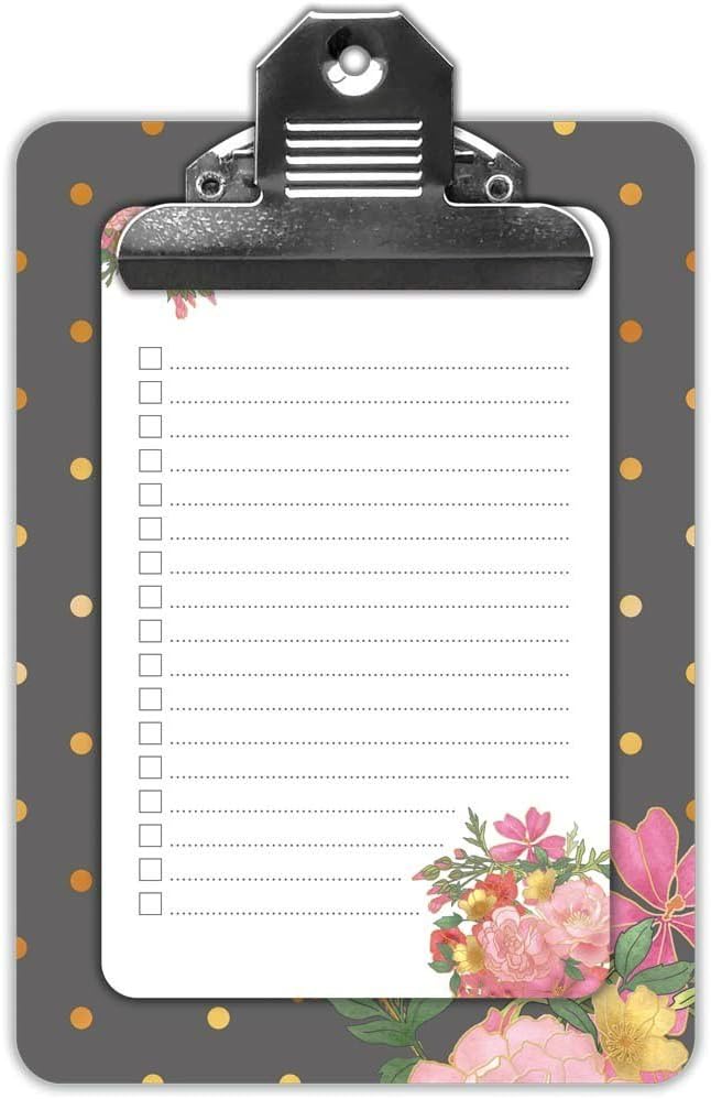 Quire Clipboard with Notepad - Polka Dot & Pink Flowers Design - 100 Pages - Size 120mm x 170mm