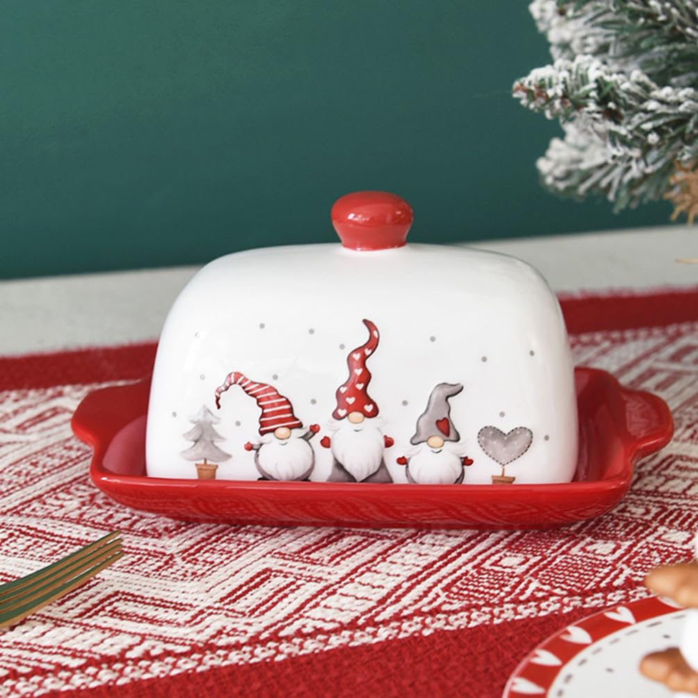 Zerodeko Butterdose Für Weihnachten Butterbehälter Aus Porzellan Butterteller Buttertablett Käsebehälterhalter Für Die Weihnachtsfeier Auf Der Küchenarbeitsplatte
