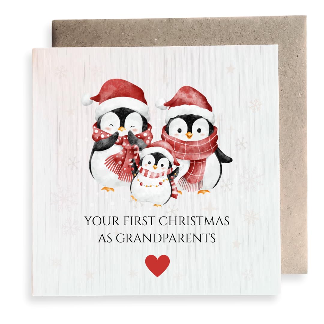 Weihnachtskarte 'Happy First Christmas As My Grandma' – Mit Pinguin-Motiv, 210 X 148 Mm, 350 G/m² Leinenkarton