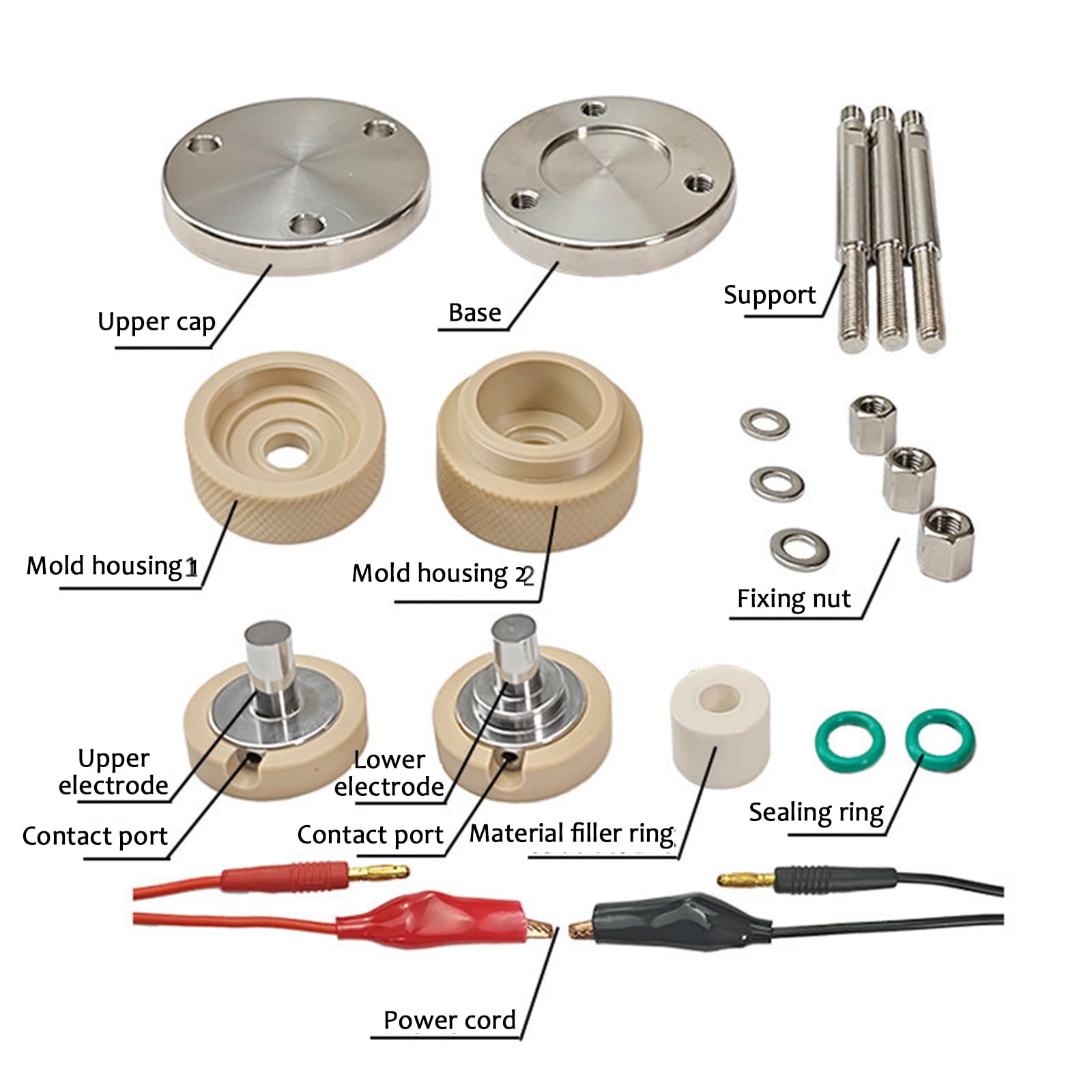 Molde de prueba de batería de estado sólido de 10 mm, accesorio de prueba electroquímica de doble electrodo para experimentos de laboratorio e investigación de baterías, grosor de la tableta ≤ 5 mm