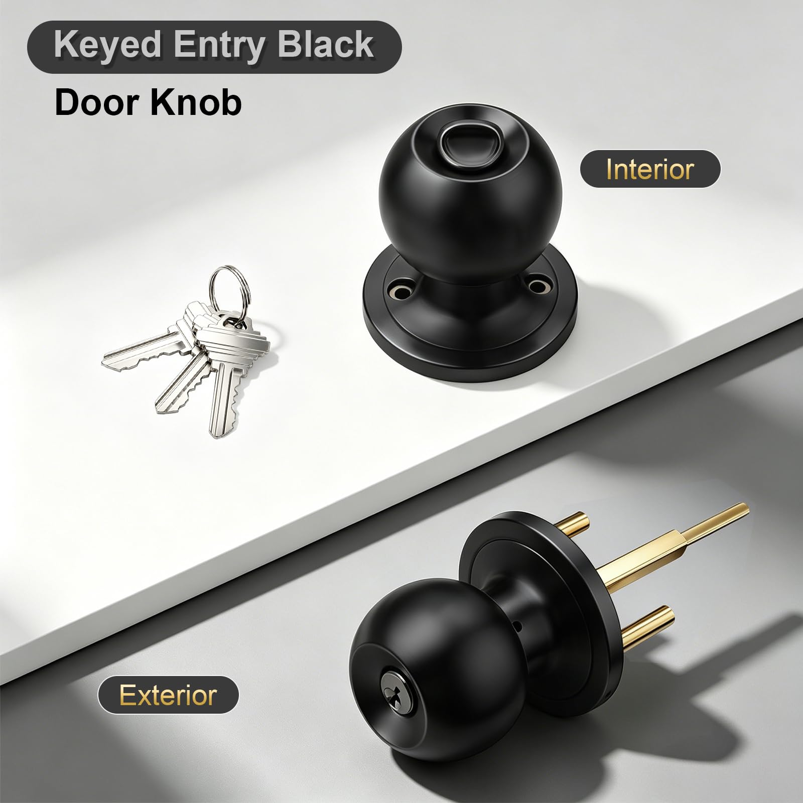 Matte Black Keyed Entry Door Knobs - 2 Pack -4