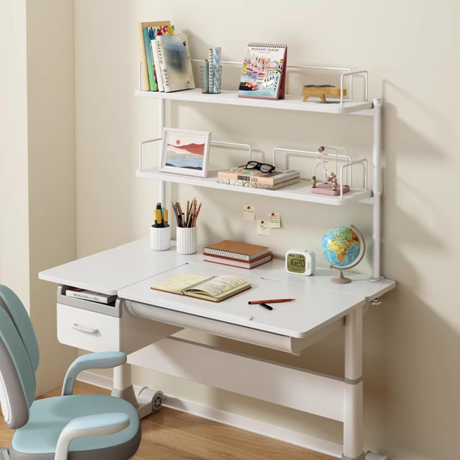 Organizer na półki na książki na biurko z 2 poziomami, wielofunkcyjny akcesoria biurowe, półka do przechowywania do organizacji biurowej, zacisk na design, żółty 100 cm