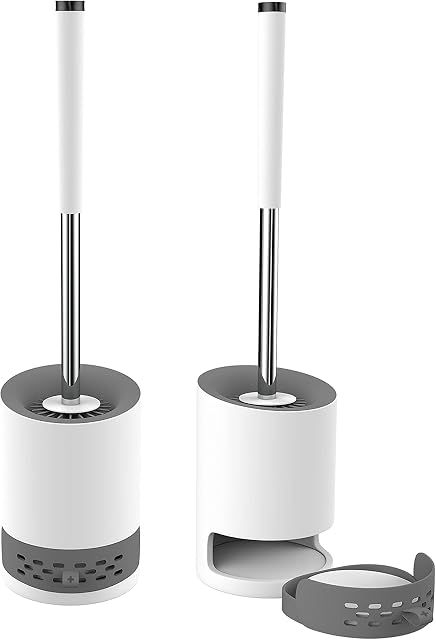 Nirox Set of 2 Silicone Toilet Bowl Brushes - WC cleaning brush with holder - Hygienic WC brushes - Loo brush with moisture absorbing mineral stone