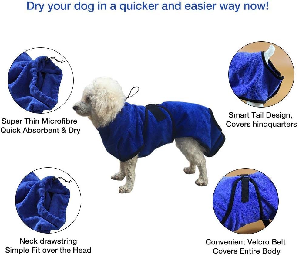 ソフト犬用バスローブ 調節可能な首輪とウエストベルト付き マイクロファイバー猫タオル 速乾性 超吸収性 ペットコートローブ 子犬用