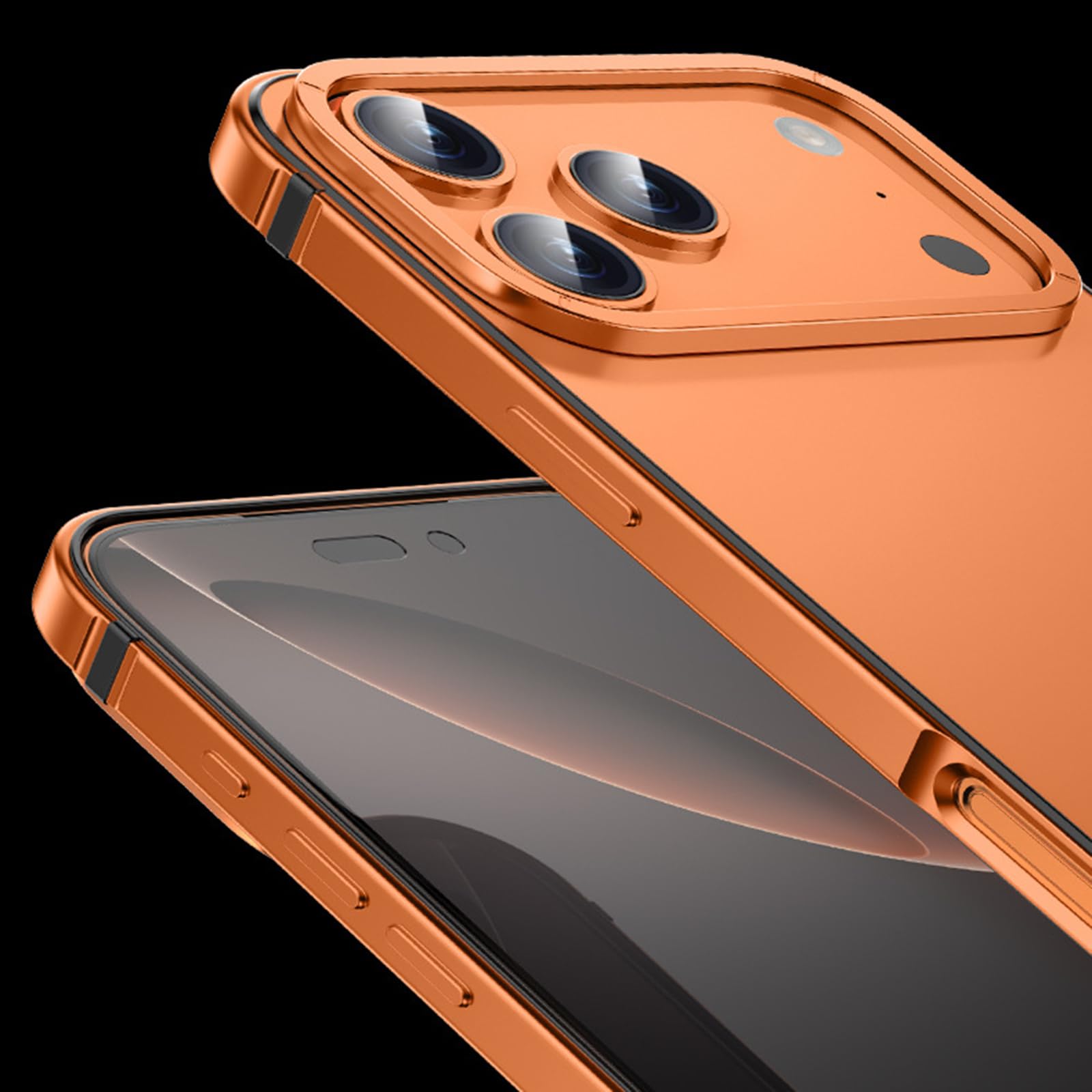 Ultradünne Hülle für iPhone 17 Pro Max/17 Pro, Titan-Stahlrahmen Metall Stoßfest Schutzhülle Leichte Luxus Gefrostet Handyhülle,Orange,17 Pro