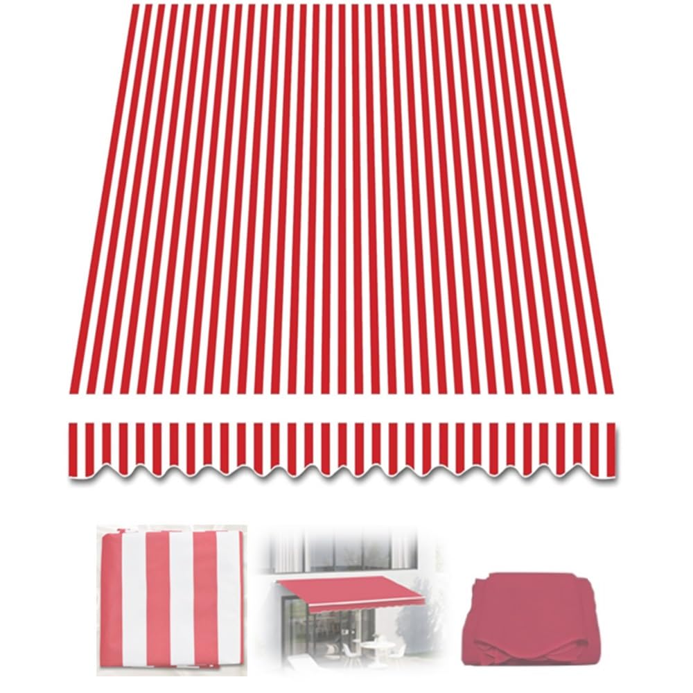 150 cm x 15 cm osłona przeciwsłoneczna, zapasowa tkanina, czerwona i biała, markiza tarasowa, płótno, ręcznie wysuwana pokrywa górna, 280 g/m², tkanina poliestrowa, rozmiar 3,7 x 3 m, idealna do