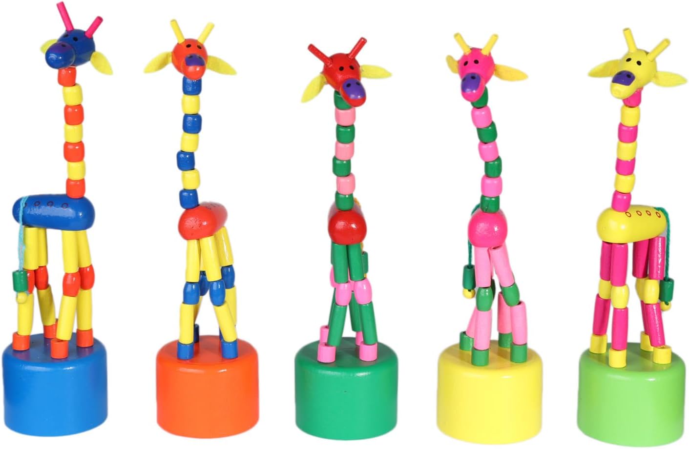 Finger Puppets, Wooden Cute Colorful Cartoon Puppets, Swing Dancing Body Collapsing Desktop Toys,Party Favors,Easter Basket Stuffers for Kids Toddlers (5 Giraffes)