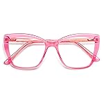 AMOMOMA Trendy TR90 Oversized Blue Light Reading Glasses Women,Stylish Square Cat Eye Glasses AM6031 Crystal Pink 1.75 x