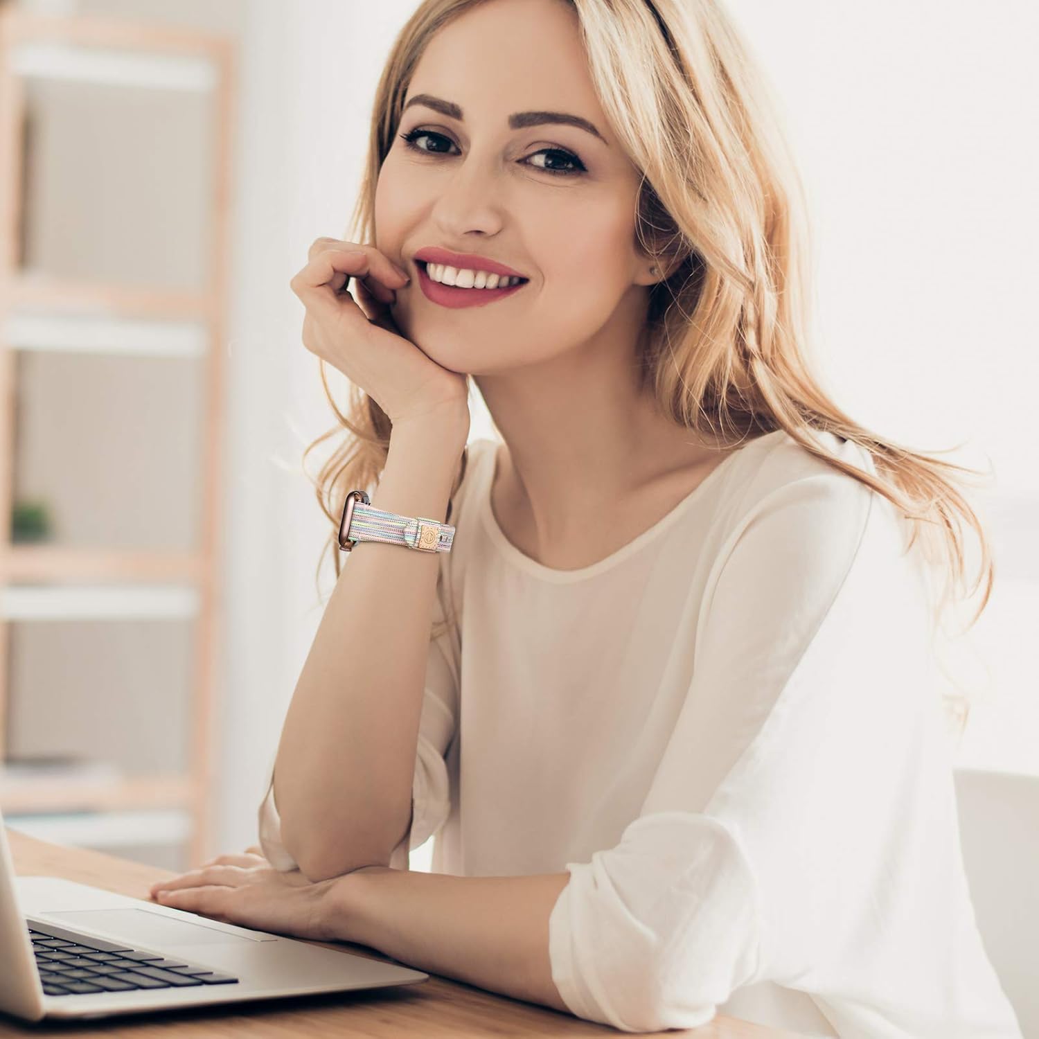 Compatible with Apple Watch Band 38mm 40mm 41mm 42mm 44mm 45mm for Women Men, Slim Fabric Canvas Band with Soft Leather Lining and Snap Button for Apple Watch Series 7 6 5 4 3 2 1 SE Photo