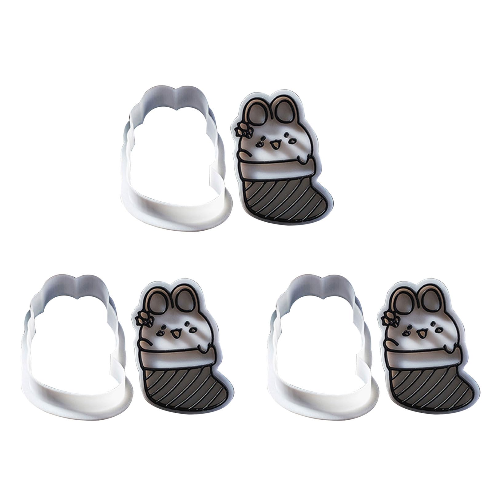 3Pcs Christmas Rabbits Baking Molds Set Holiday Rabbits Biscuits Molds Easy Use Silicone for Baking Enthusiasts Christmas Cookie Stamp