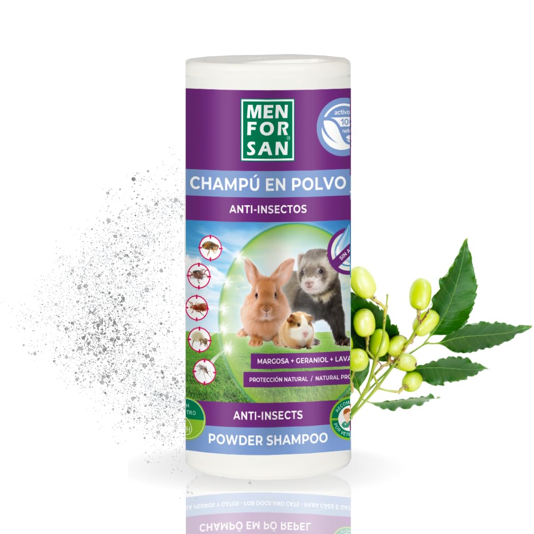 Shampoo In Polvere Repellente MENFORSAN Per Conigli, Roditori E Furetti | Con Margosa E Geraniolo | Senza Acqua, Elimina Odori E Insetti - 250gr