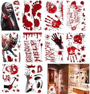 Halloween Window Stickers LargeBloody Halloween Window Decorations, Halloween Bloody stickers scary Bloody Handprints Footprints stickers Window clings ,horror Window Wall door Decor for Halloween