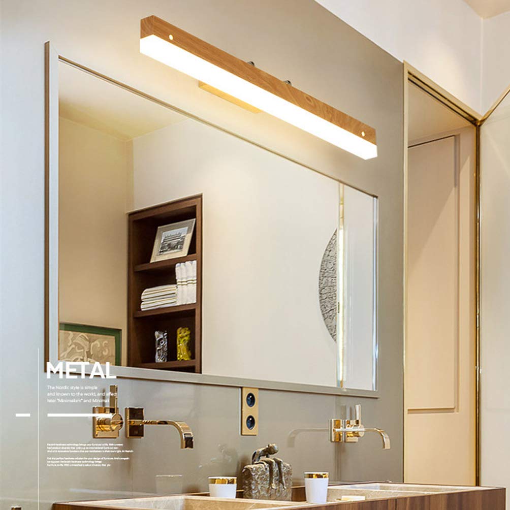 LED Luz de Espejo Baño,Moderna Lámpara de Baño Madera Impermeable Espejo Aplique Pared 90 ° Ángulo Ajustable Luz de Maquillaje para Espejos Tocador Baño Dormitorio Iluminación,4000K,60CM