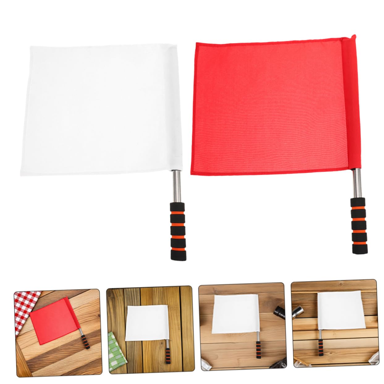WOONEKY 6 Piezas Señales para Árbitro con Mango Antideslizante de Esponja Banderas Oficiales Rojas y white para Jueces de Campo y Líneas Equipamiento Profesional para Voleibol Fútbol y
