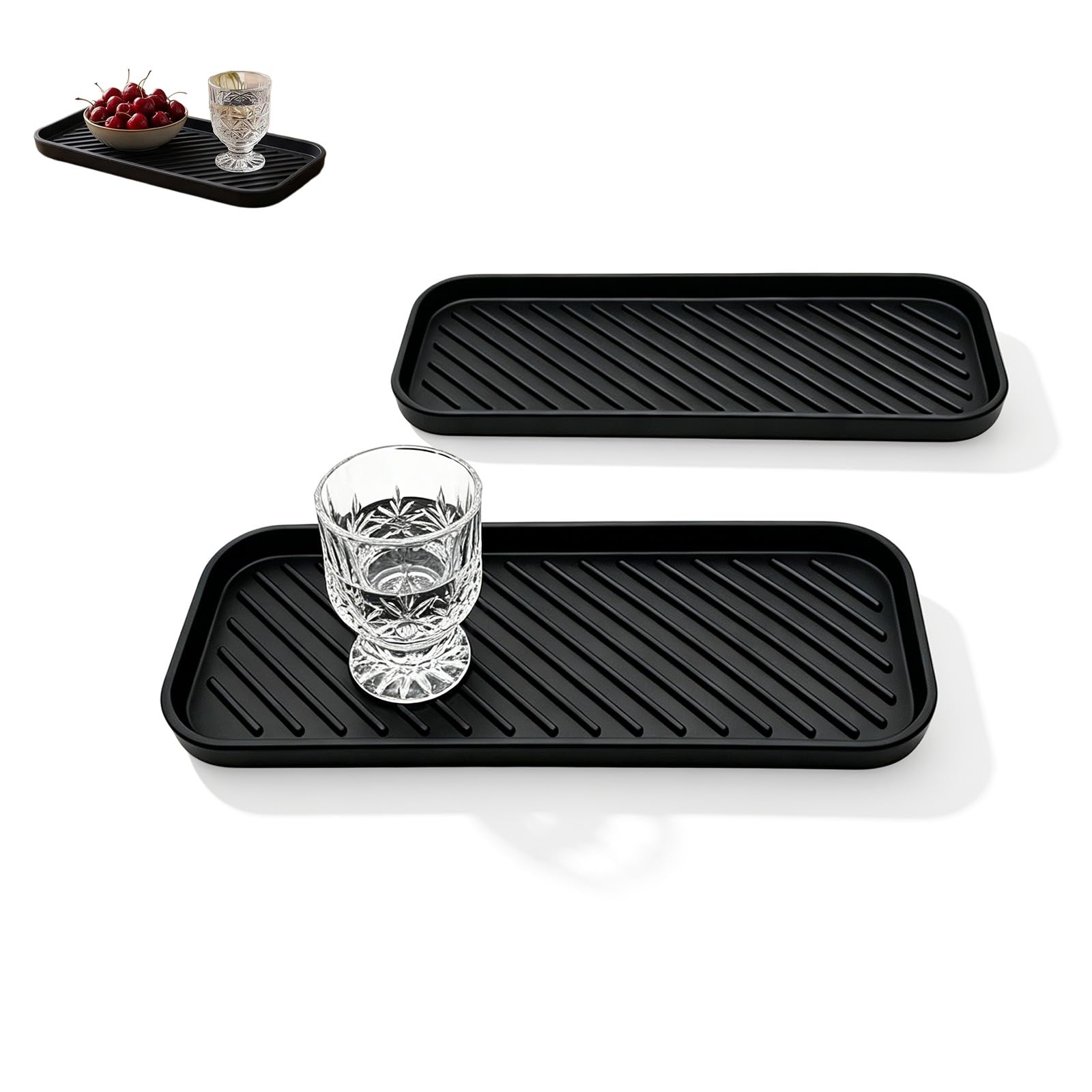 2 Stück Silikon Abtropfmatte für Spüle, 23 x 9 cm Weiche & Rutschfeste Spülbecken Organizer, Schmaler Ablageplatz für Schwämme, Seife und Küchenutensilien, Dunkelgrau