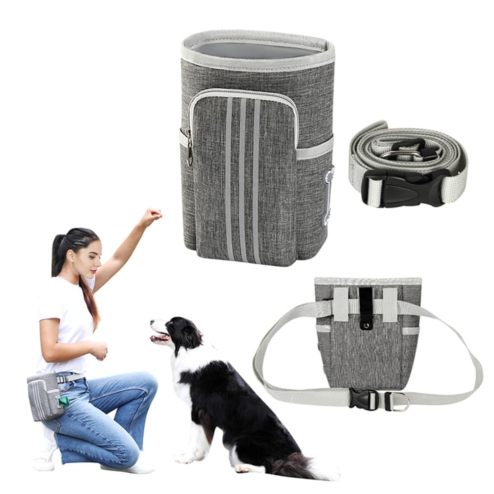 Sacca per Cani Portatile, con Ventosa Magnetica per Cani, per Snack, per Cani e addestramento, con Dispenser per Sacchetti, da Appendere (Grigio)