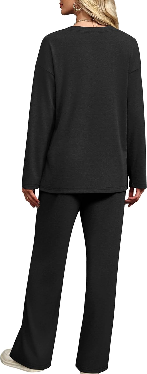 XIEERDUO Lounge Sets for Women 2 Piece V Neck Button Matching Sweatsuit Loungewear Fall Outfits Fashion Clothing Pajamas - Image 5