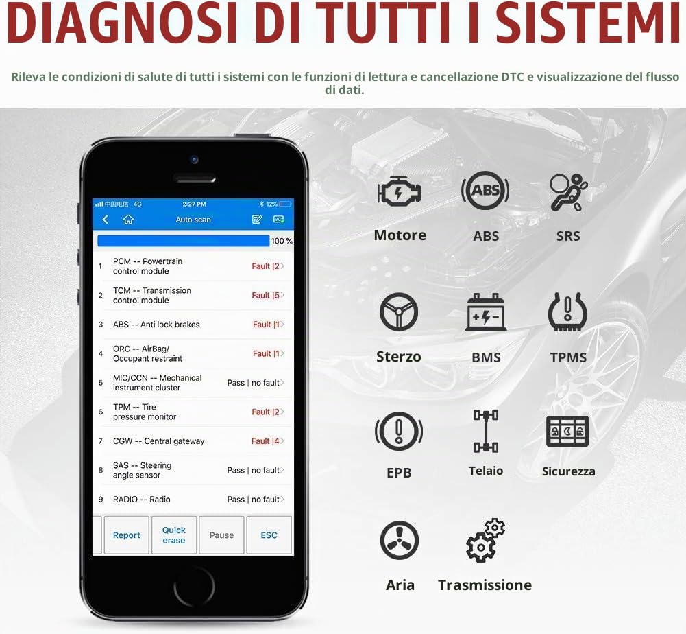 Autel AP200 OBD2 Bluetooth Diagnosi Auto con Diagnosi di Sistemi Completi, AutoVIN, Reset Olio EPB BMS SAS TPMS DPF Servizio, Strumento di Diagnostica OBD2 per iOS e Android
