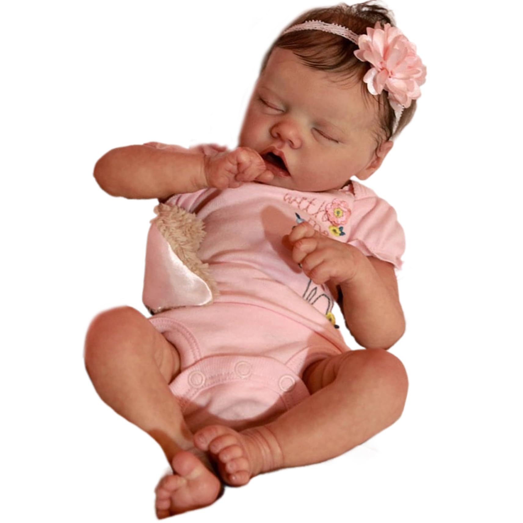 Echte Babypuppe, 18-Zoll-Silikon-Babypuppe, realistisch wiedergeboren, schlafend, waschbares Neugeborenes Mädchen mit Kleidung und Kopfschmuck – perfekt als Kinderspielzeug