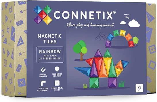 CONNETIX Magnetic Tiles Rainbow Mini Pack, 24 Pieces