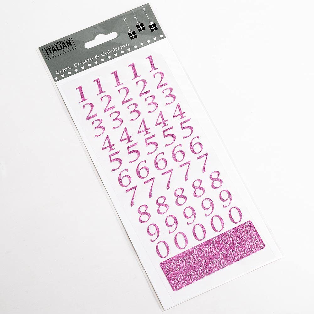 Italian Options Pink Script Numbers 15Mm Script Pink Glitter Self Adhesive Sticker Numbers Craft Embellishment