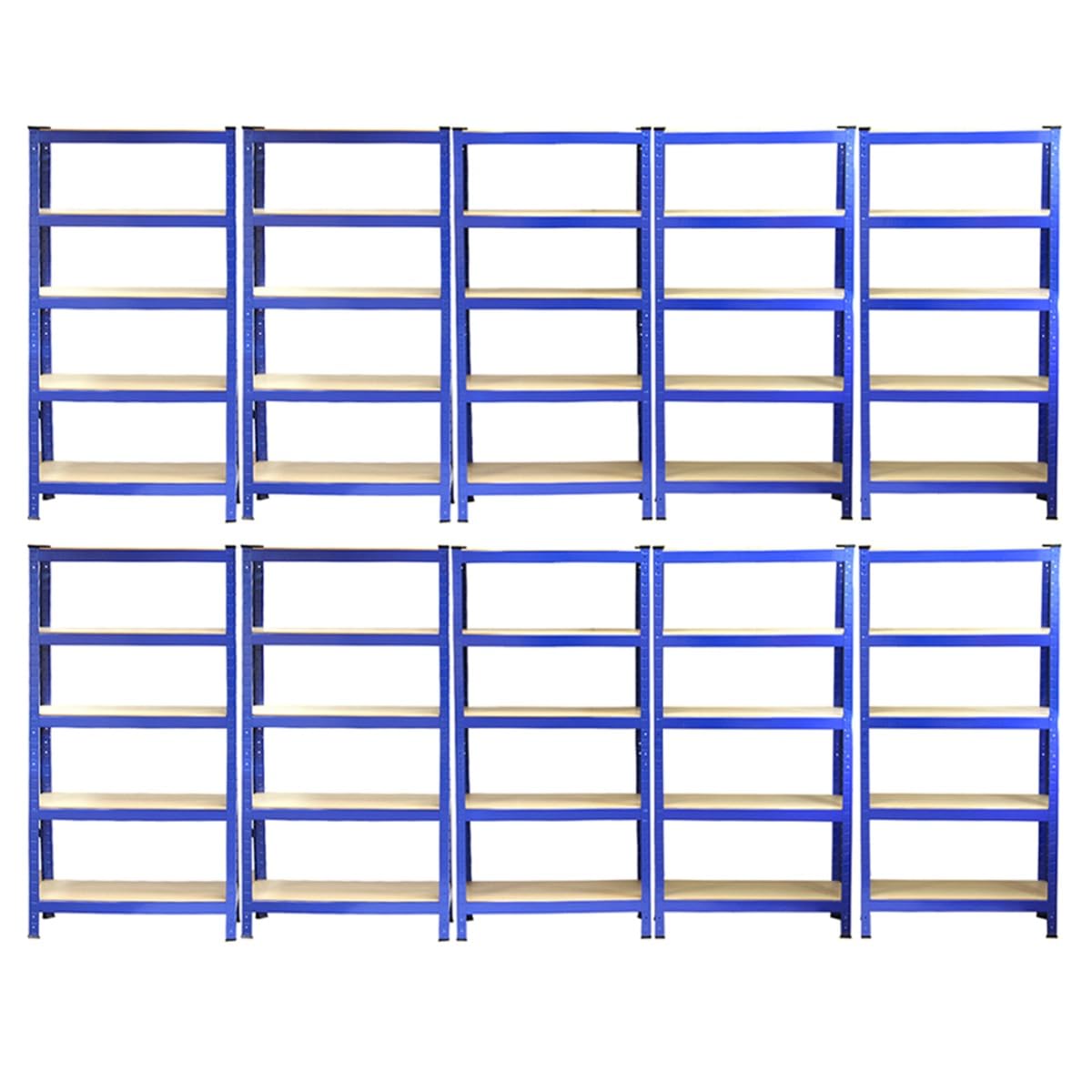10x T-Rax Regale Hochleistungsregale Schwerlastregal Lagerregal Garagenregal Stahlregal Industrieregal Werkstattregal Steckregal Metallregal 100% schraubenlos Blau 75 x 30 x 150cm + Gratis Gummihammer