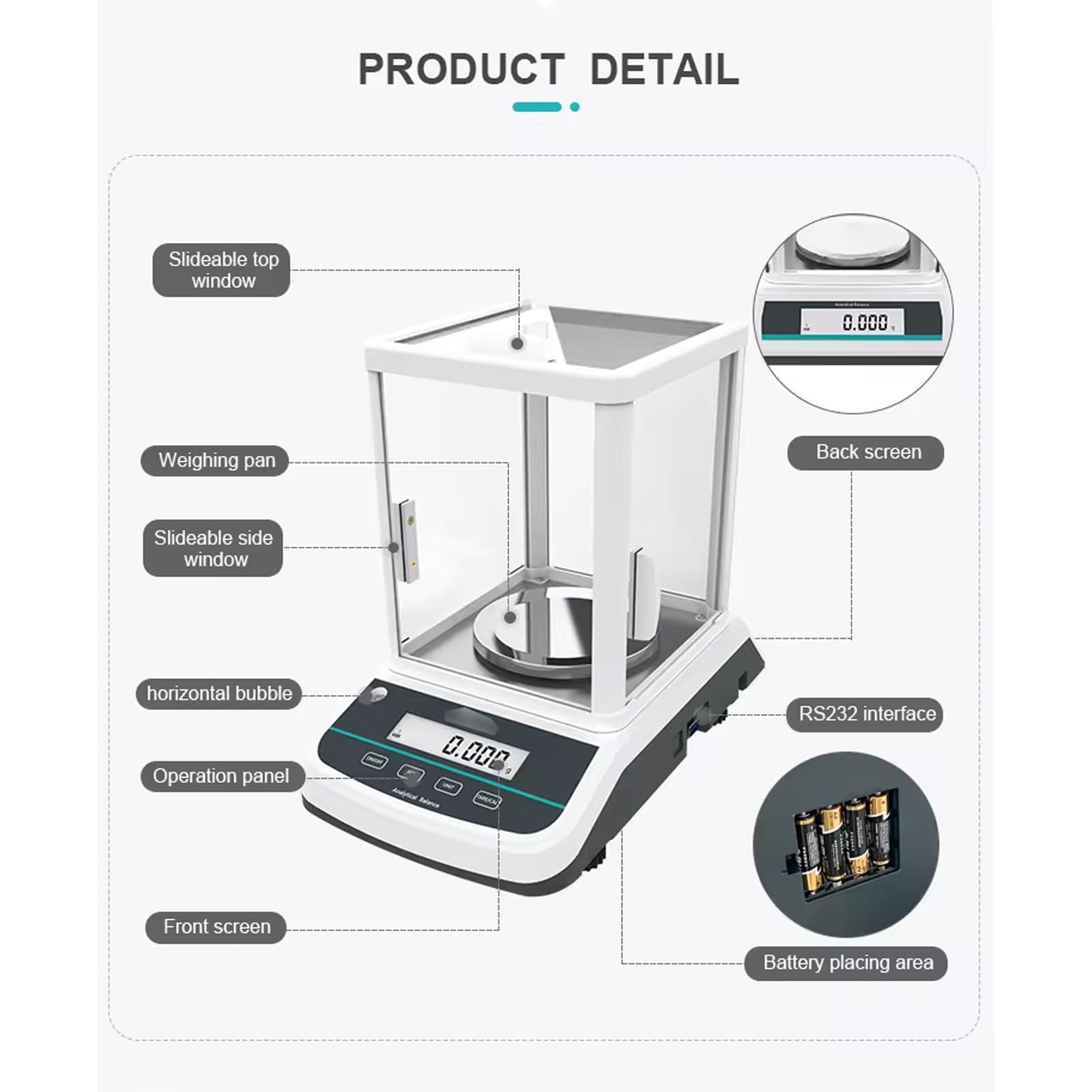 Balanza analítica Digital, báscula de Laboratorio, microbalanza electrónica, balanza de precisión, Rango de resolución 0,001 g (200g)
