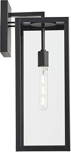 Miniatura 8 de John Timberland Titan - Lámpara de pared industrial moderna para exteriores, metal negro místico, 20 pulgadas, vidrio transparente, húmedo,