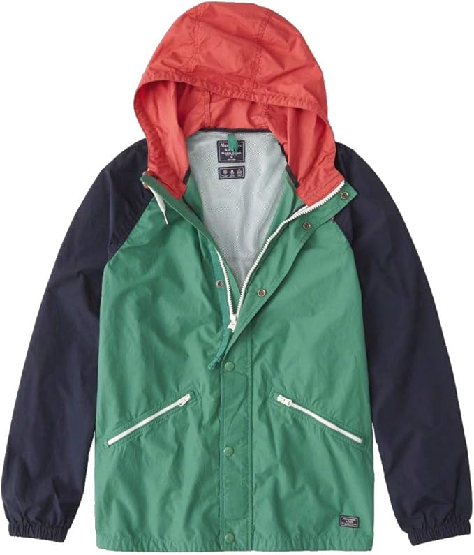 Amazon アバクロンビー フィッチ メンズ ウインドブレーカー Colorblock Windbreaker グリーンネイビーレッド L 並行輸入品 コート ジャケット 通販