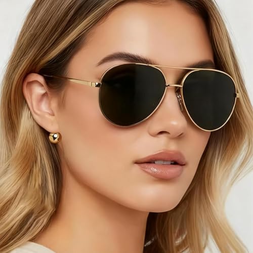 Miniatura 4 de willochra Lentes de sol piloto retro dorados para mujeres y hombres, aretes de metal de gran tamaño de los años 90, lentes de sol champán