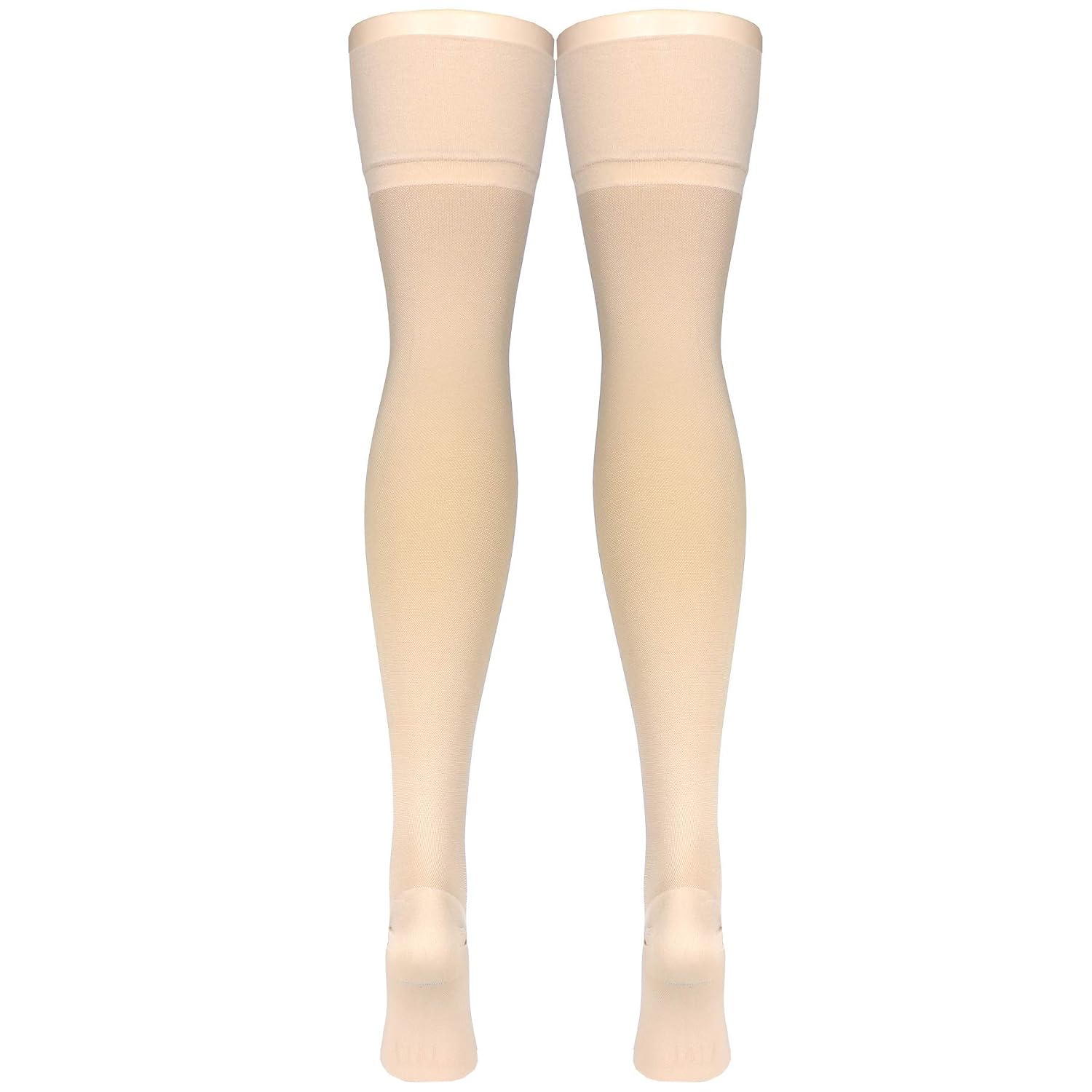 Truform 20-30 mmHg Compression Stockings for Men and Women, Thigh High Length, Closed Toe, Beige, X-Large