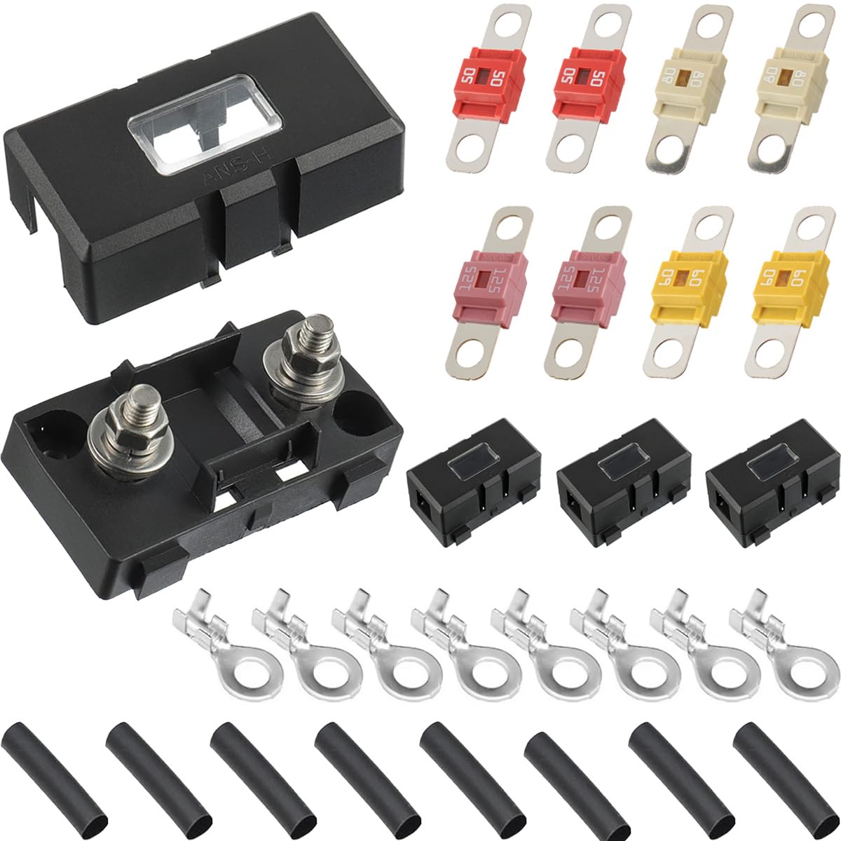 Portafusibili Midi, 4 Pezzi Portafusibili per Auto ANS con fusibili Midi imbullonati ad Alta Corrente da 50A 60A 80A 125A Amp per Auto Camion Veicoli Roulotte Macchine Agricole