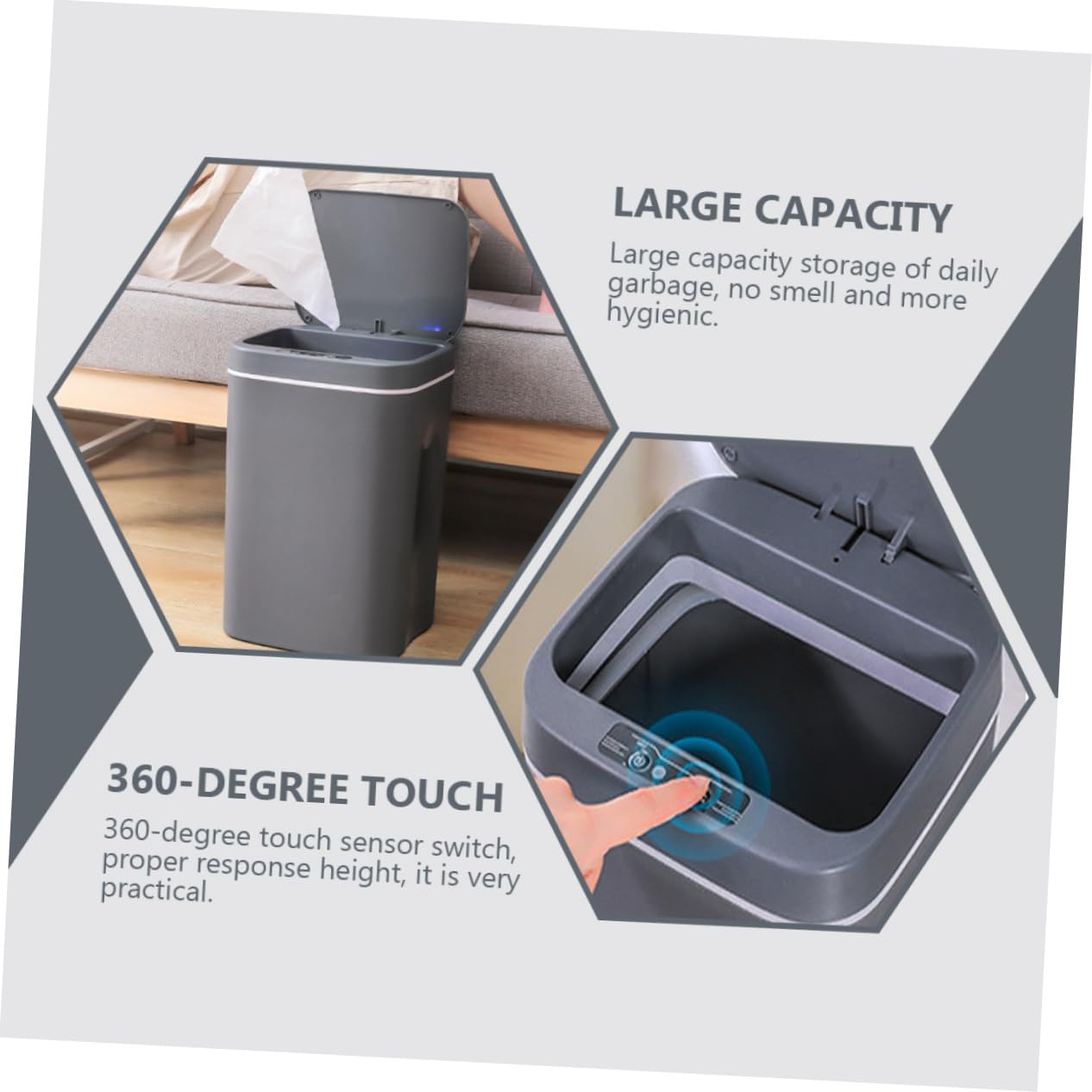 Automatic Induction Trash Can Lid Large Capacity Kitchen Garbage Bin Self-Sealing Motion Sensor Trash Can for Bathroom and Bedroom 13 Gallon