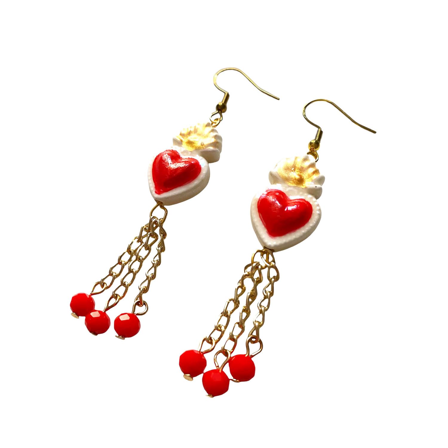 Pendientes de cerámica pintados a mano CORAZÓN SAGRADO EN CERÁMICA - Pendientes de mujer, Joyas pintadas a mano, Gancho de plata, Made in Italy, Elaboración artesanal
