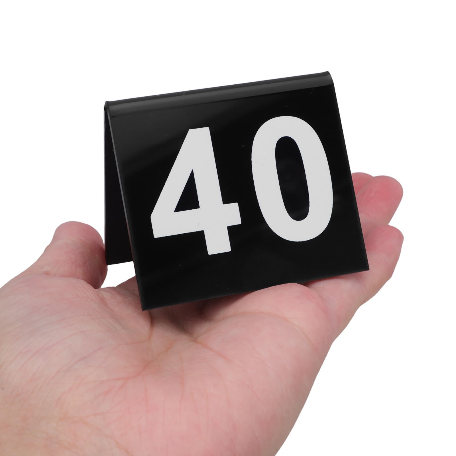 POPETPOP Números de Mesa Acrílicos 1-50, Carteles Triangulares V | Doble Cara Visible, Base Estable, 50 Piezas, Diseño Compacto para Áreas de Comedor Reducidas